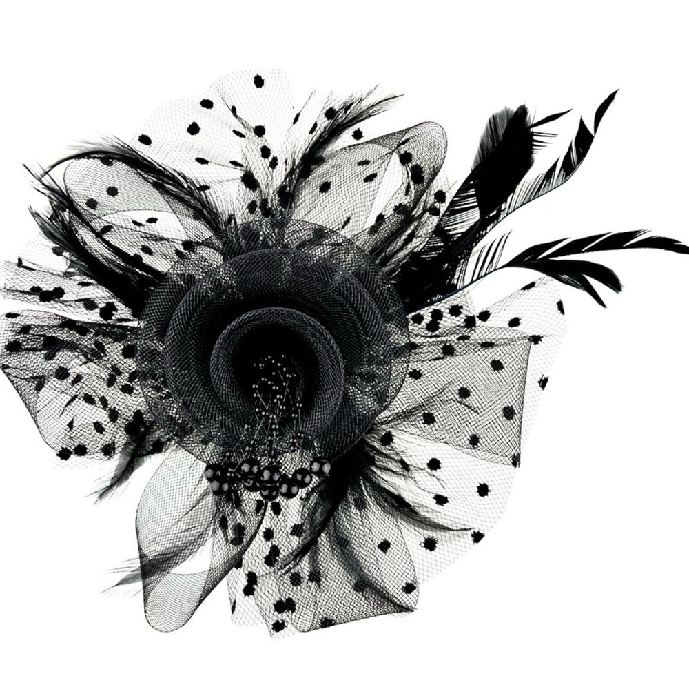 Black Feathered Fascinator Headpiece - Elegant Women’s Hair Accessory - Picture 2 of 5